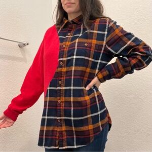 Red and Plaid Button-Up Shirt